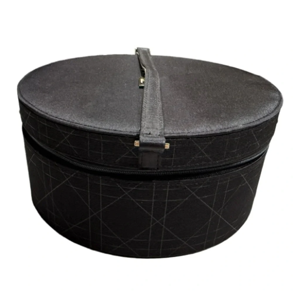 DIOR | Parfums VTG Black Round Travel Makeup Vanity Jewelry Box Case Vacation